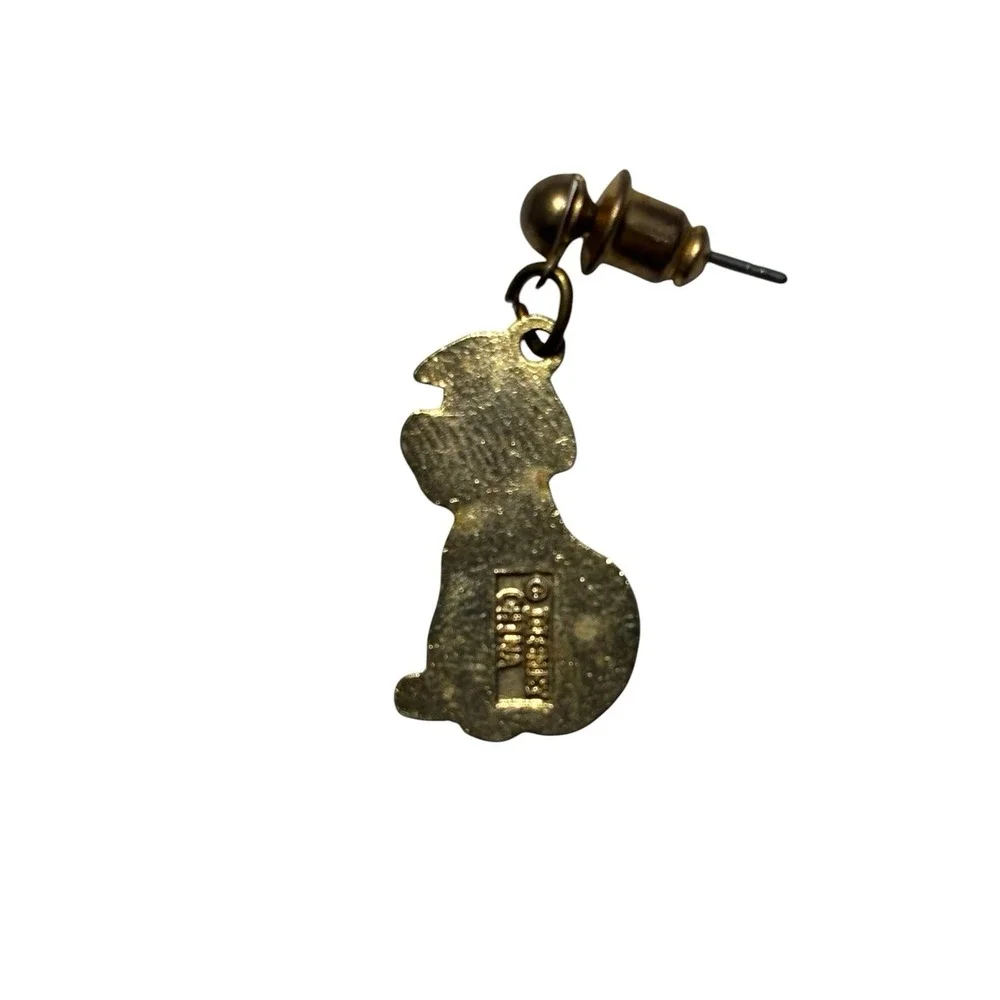 Vintage Disney Gold Tone Enamel 101 Dalmatians Puppy Dog Pierced Dangle Earrings